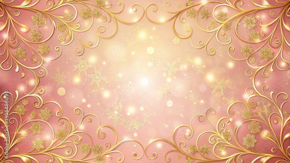 Elegant Gold and Pink Glitter Floral Frame Design with Sparkling Background Elegant Gold and Pink Glitter Floral Frame Design with Sparkling Background