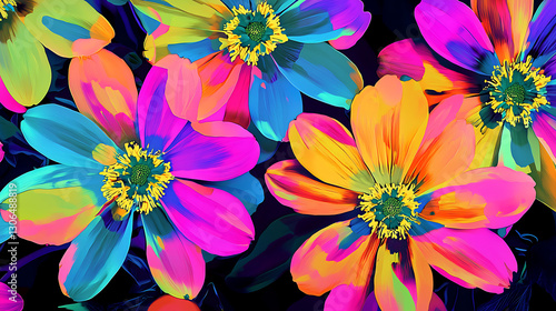 Fototapeta Naklejka Na Ścianę i Meble -  art floral pattern oversized flowers in striking neon colors with a retro vibe high quality 