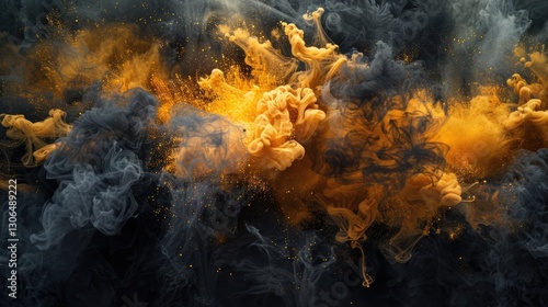 The abstract picture of the black and gold colour that is mixing with each other in the background, mixing colors involves combining different hues of the colour to create new shades or tones. AIG51.