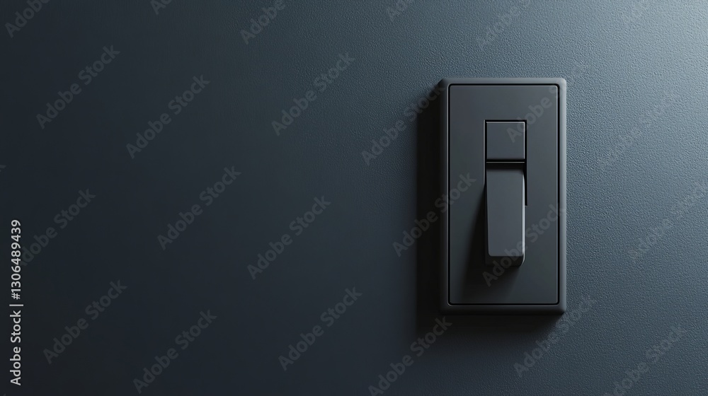 A black light switch is mounted on a gray background, offering a clean and modern design with space for text A black light switch is mounted on a gray background, offering a clean and modern design with space for text