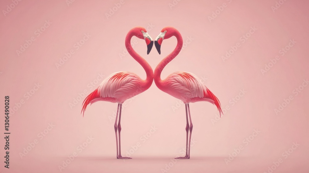 Obraz premium Flamingos forming a heart shape with their curved necks.