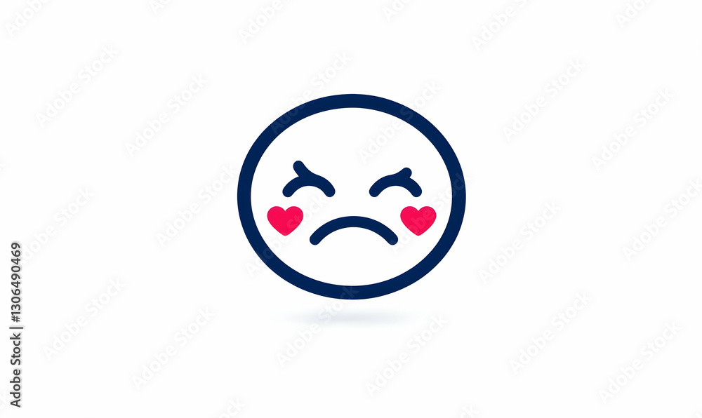 Sad smiley emoji with love hearts illustration on a simple background Sad smiley emoji with love hearts illustration on a simple background