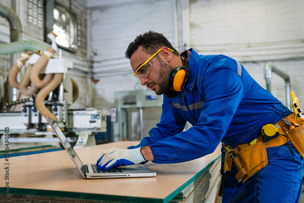 Modern industrial machine operator working in industrial factory. Modern industrial machine operator working in industrial factory.
