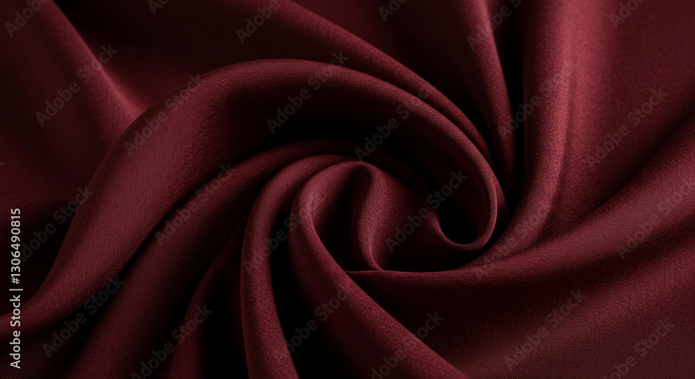 Fototapeta premium Luxurious Maroon Fabric Swirls Draped Textured Textile Deep Red Crepe Material Close Up