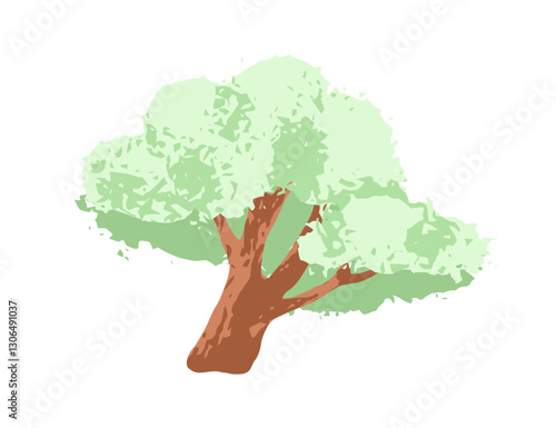 Spring green tree. Big deciduous forest plant with strong trunk, dense foliag...