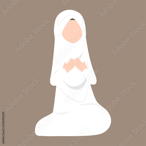 Muslim Pilgrims Performing Hajj And Umrah Illustration. Musim Wearing Ihram Clothes