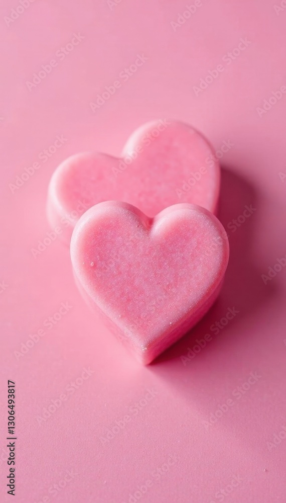Two pink heart soaps, overhead shot Perfect Valentine's Day detail , craft, anniversary, shot Two pink heart soaps, overhead shot Perfect Valentine's Day detail , craft, anniversary, shot