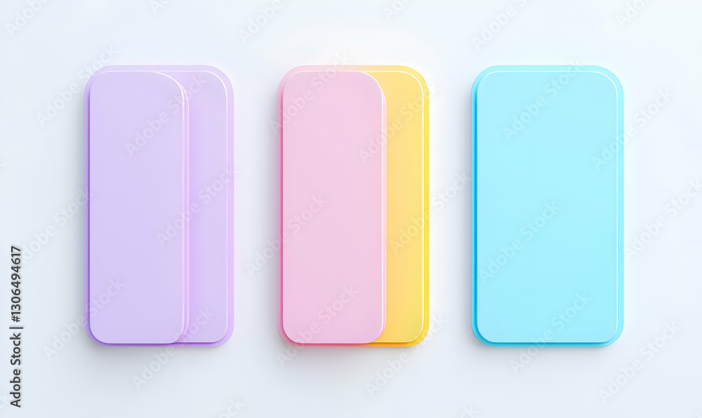 Colorful Rectangular Containers with Soft Pastel Tones on White Background Colorful Rectangular Containers with Soft Pastel Tones on White Background