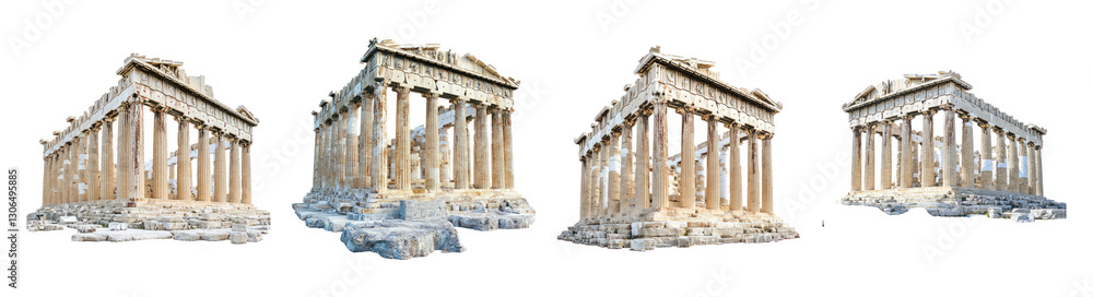 Obraz premium Ancient Temple Architecture with Classic Columns and Ruins, Isolated on Transparent Background