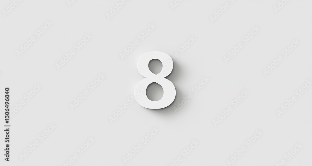 Isolated white number eight on neutral background