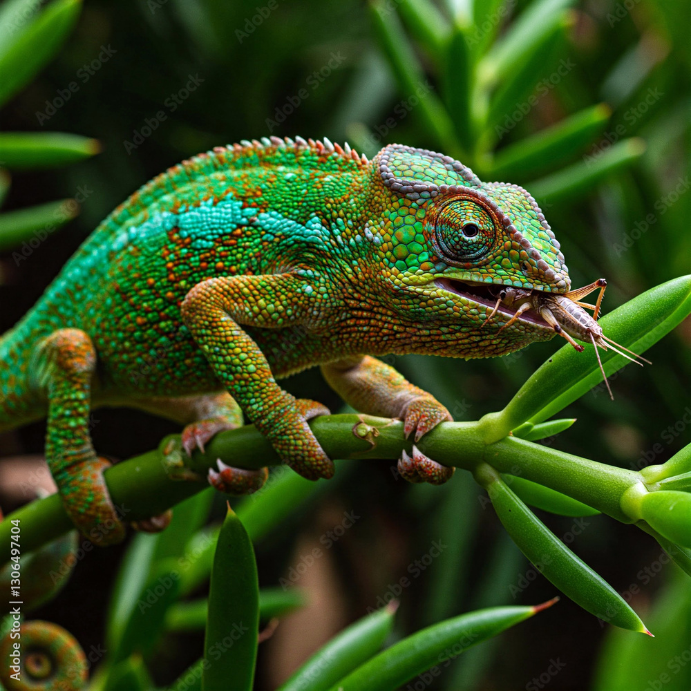 green lizard on a branch