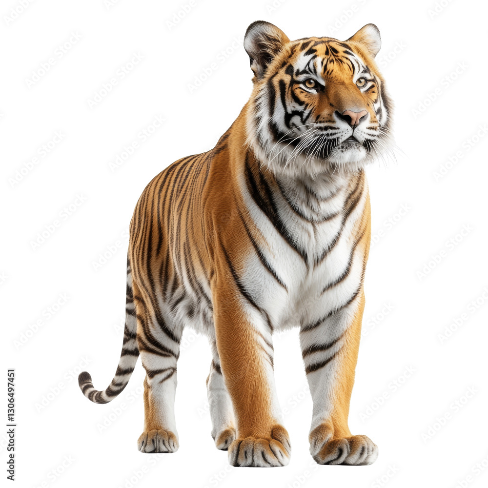 Majestic Tiger Standing with Intense Gaze in Natural Habitat Majestic Tiger Standing with Intense Gaze in Natural Habitat