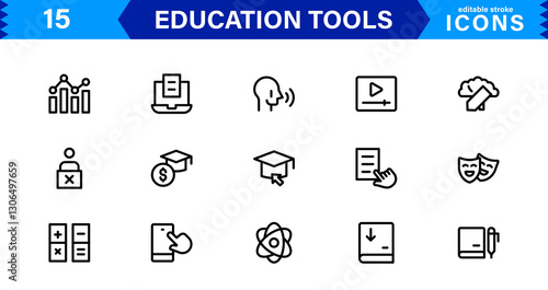 Education Tools Icon Set. High-Quality Icons for Classroom, Learning, Teaching, and Study Resources Designs