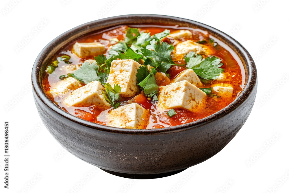 Delicious Spicy Tofu Soup with Fresh Herbs and Vegetables Delicious Spicy Tofu Soup with Fresh Herbs and Vegetables