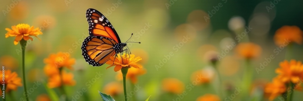 Fototapeta premium Monarch butterfly nectaring on vibrant wildflowers , monarch, red, colorful