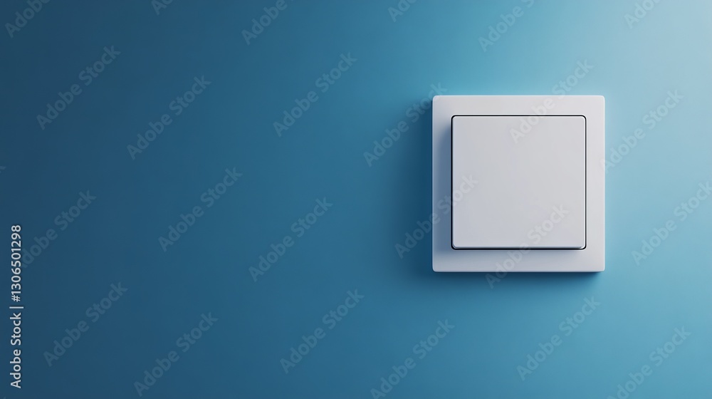 A modern plastic light switch is placed on a blue wall, providing space for text in this minimalist composition A modern plastic light switch is placed on a blue wall, providing space for text in this minimalist composition