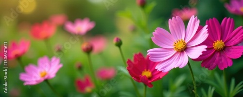 Wallpaper Mural Cosmos flowers in full bloom, lush green garden backdrop , outdoor, macro Torontodigital.ca