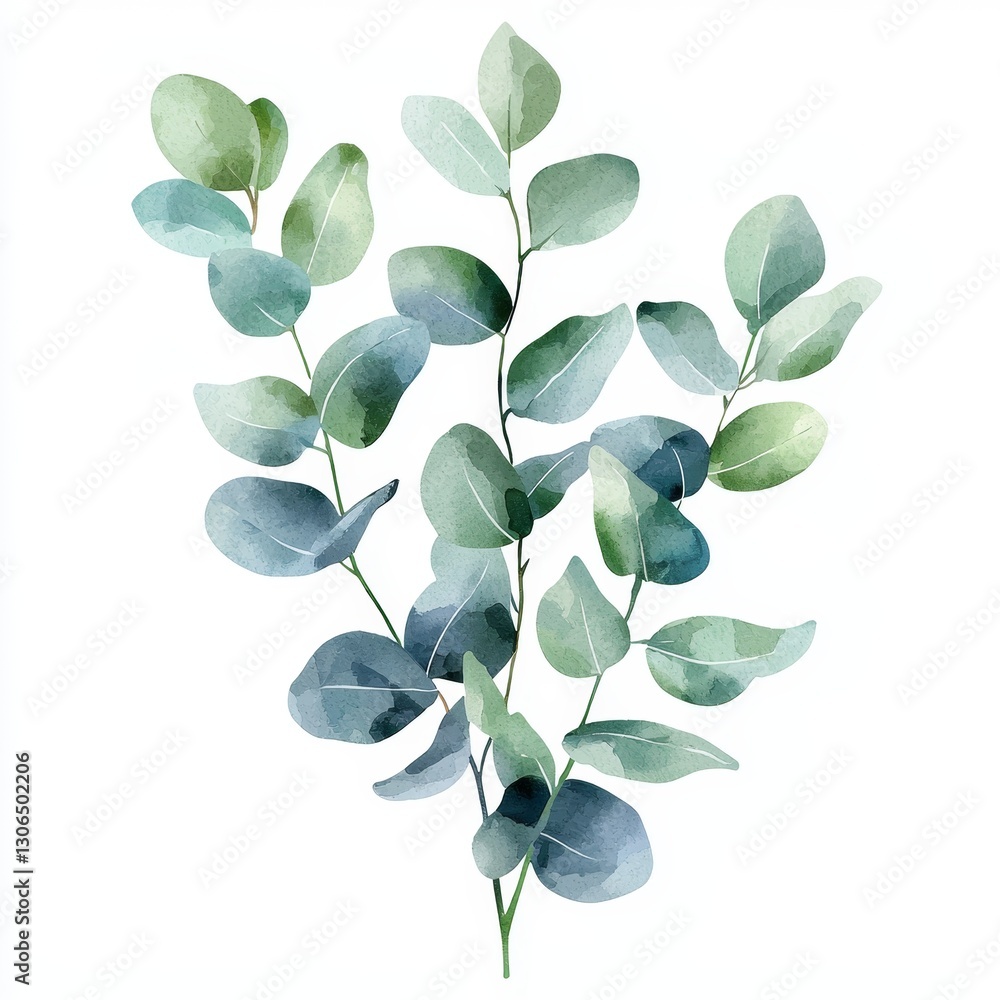 Fototapeta A delicate watercolor illustration of green leaves, showcasing a serene and natural aesthetic.