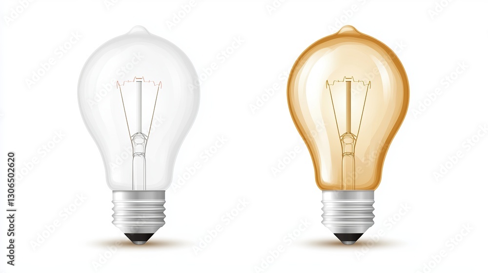 A realistic depiction of a traditional light bulb, representing electricity, is presented as a vector illustration on both white and white backgrounds A realistic depiction of a traditional light bulb, representing electricity, is presented as a vector illustration on both white and white backgrounds