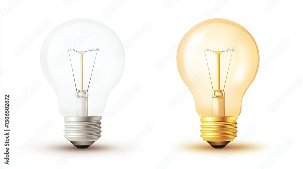 A realistic depiction of a traditional light bulb, representing electricity, is presented as a vector illustration on both white and white backgrounds A realistic depiction of a traditional light bulb, representing electricity, is presented as a vector illustration on both white and white backgrounds