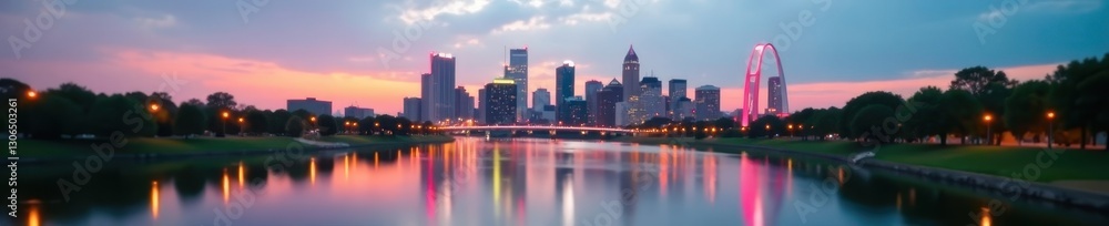 St Louis skyline, blurred river, depth of field, panorama, riverfront, buildings St Louis skyline, blurred river, depth of field, panorama, riverfront, buildings