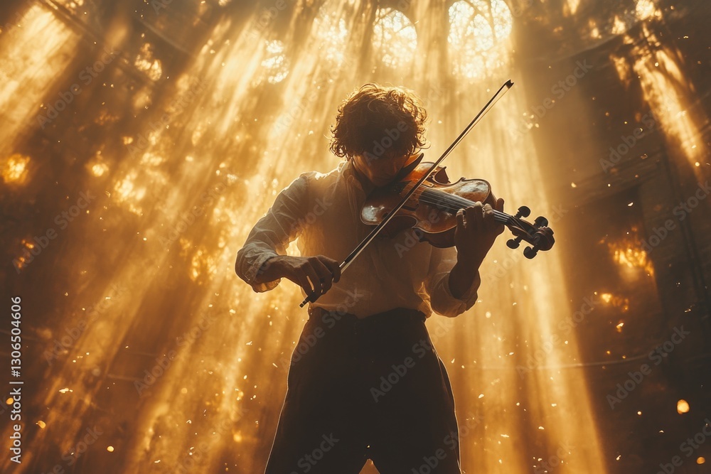 Fototapeta premium A person wearing a white shirt plays a violin, useful for music or culture-related concepts