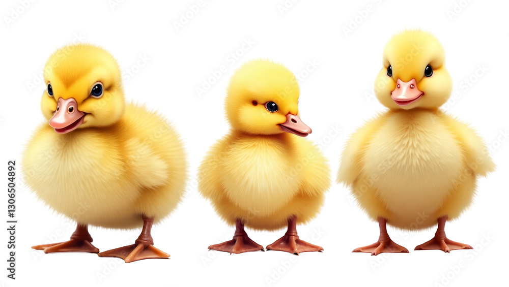 Fototapeta premium three cute yellow ducklings. isolated on transparent background 