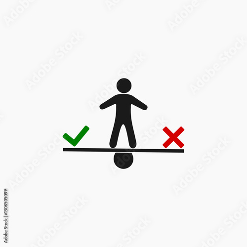 Man with word yes or no on balance scale  icon isolated on white background