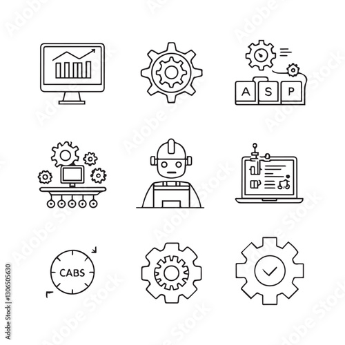 business icon automation  editable line art icons