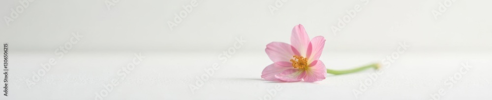 A delicate single flower with soft colors on a plain white surface, white, blossom A delicate single flower with soft colors on a plain white surface, white, blossom