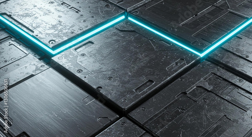 Wallpaper Mural Futuristic Sci Fi Metal Texture with Glowing Neon Lines Abstract Background Torontodigital.ca