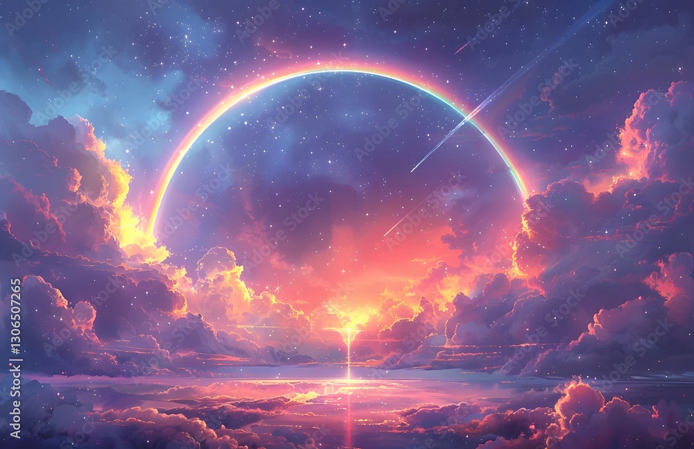 Clouds and rainbow in sunset sky. Clouds and rainbow in sunset sky.