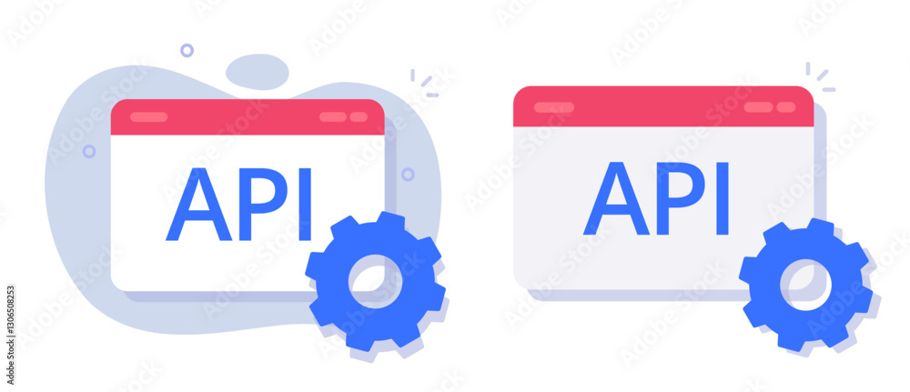 Obraz premium API tech application data web development icon set vector graphic illustration, software program interface integration configuration system sign, structure setup settings customization digital online 