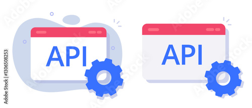 API tech application data web development icon set vector graphic illustration, software program interface integration configuration system sign, structure setup settings customization digital online
