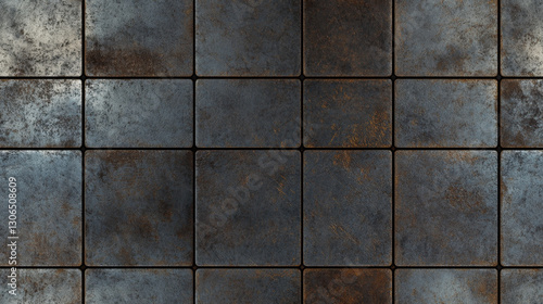 Wallpaper Mural gritty, weathered metal floor texture featuring dull, rusted tiles. surface displays mix of blue and gray tones, creating industrial and aged appearance Torontodigital.ca