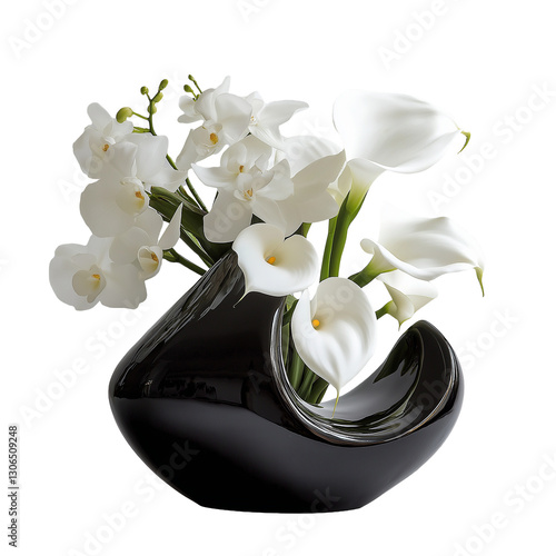 White Orchid & Calla Lily Arrangement isolated on Transparent Background