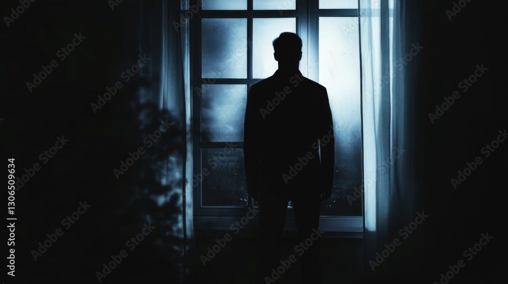 Man Contemplating City Night View Man Contemplating City Night View