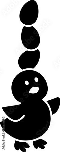 Cute Easter chick with eggs on its head silhouette flat vector.
Good for greeting card,poster, banner,craft and DIY.
Transparent background.