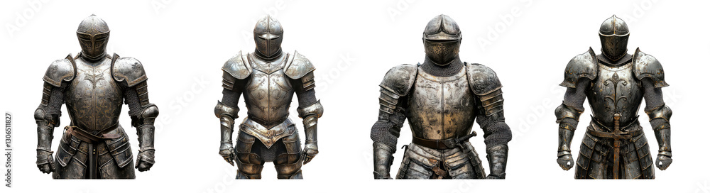 Medieval Armor Set Displayed From Different Angles and Styles, Isolated on Transparent Background Medieval Armor Set Displayed From Different Angles and Styles, Isolated on Transparent Background