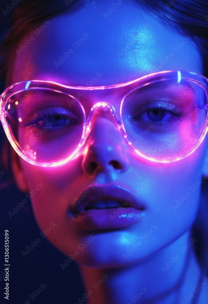 Fashion photography a model with pink and blue lighting on her face. Fashion photography a model with pink and blue lighting on her face.