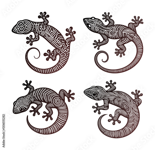 gecko - tribal decorative, tattoo, logo - artwork 2 (black)