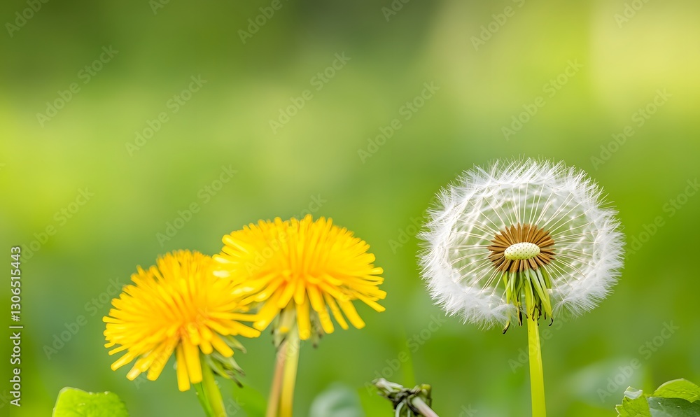dandelion on green background, Generative AI
