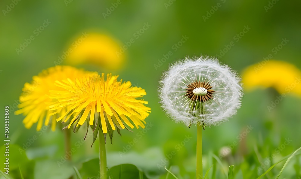 dandelion on green background, Generative AI dandelion on green background, Generative AI