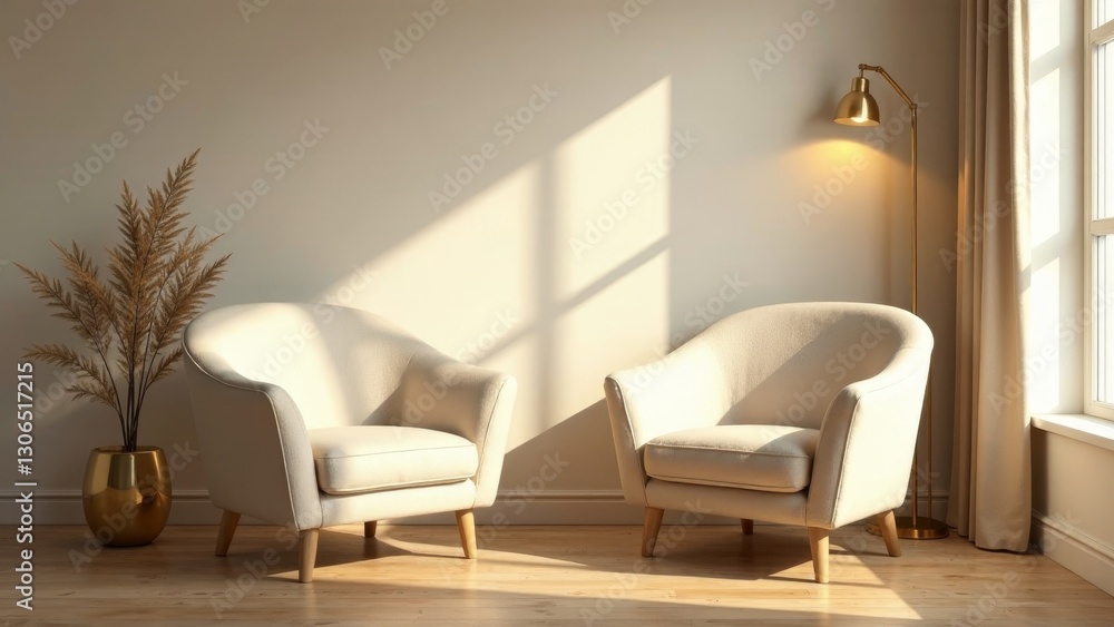 Obraz premium Relaxing Apartment Interior Design with Two Armchairs and Natural Light