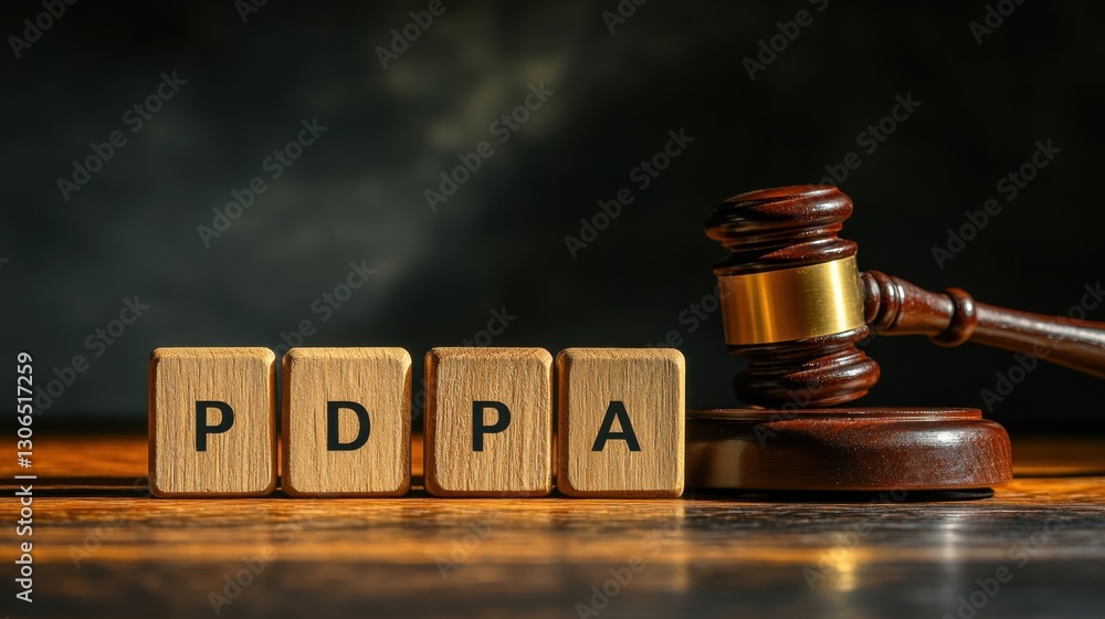 Legal concepts closeup of pdpa wooden blocks and gavel dark studio background educational visuals Legal concepts closeup of pdpa wooden blocks and gavel dark studio background educational visuals