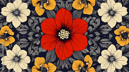 Wallpaper Mural floral pattern featuring stylized symmetrical flowers in contrasting bold colors high quality  Torontodigital.ca