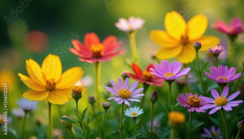 Close-up, colorful summer wildflowers; Massachusetts detail, day, flora