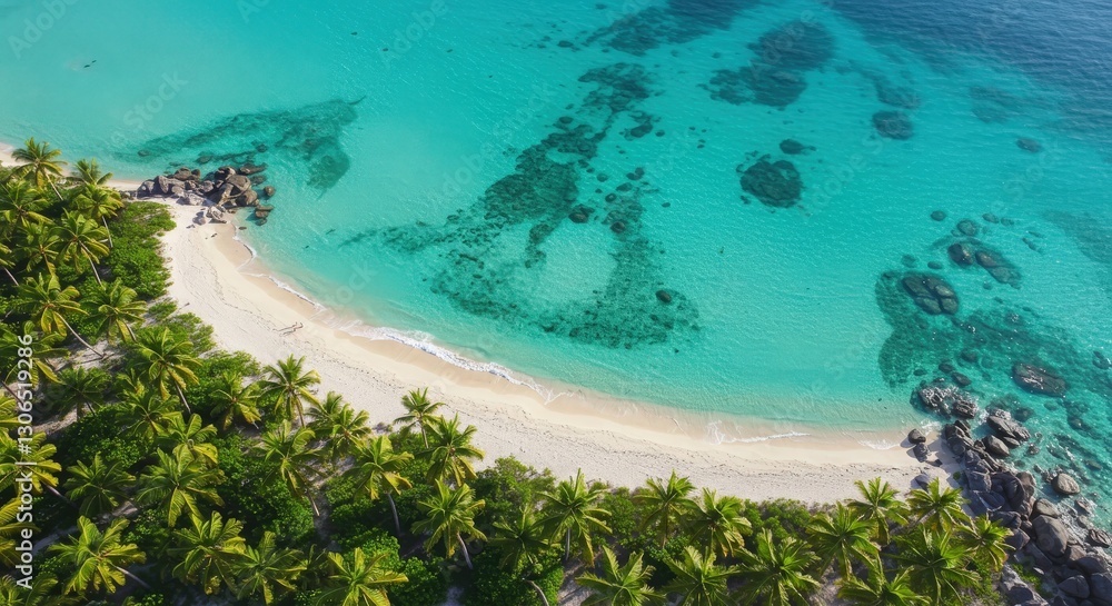 Obraz premium Virginia tropical beach aerial view with clear blue water, waves, and sandy coastline