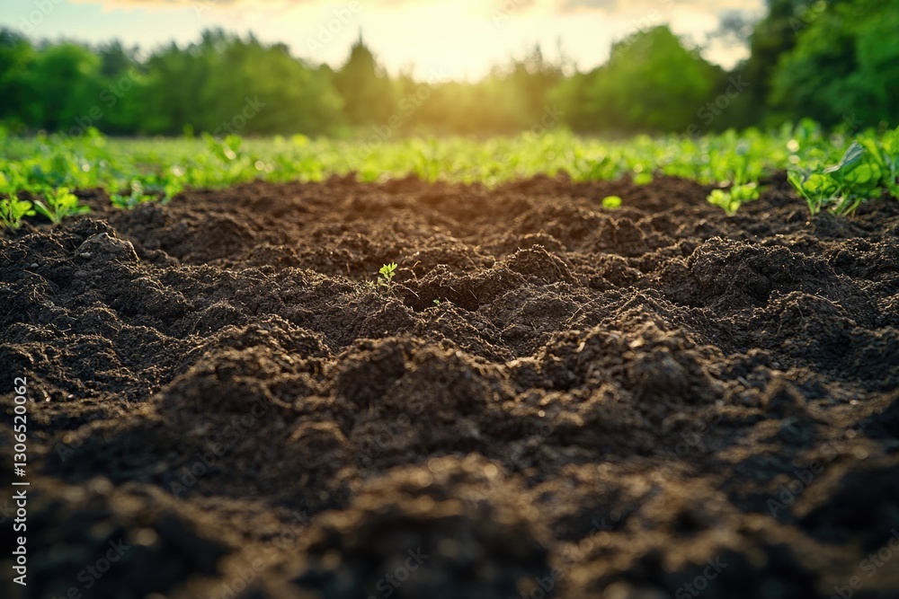 Close-up of soil with tree trunks visible in the background Close-up of soil with tree trunks visible in the background