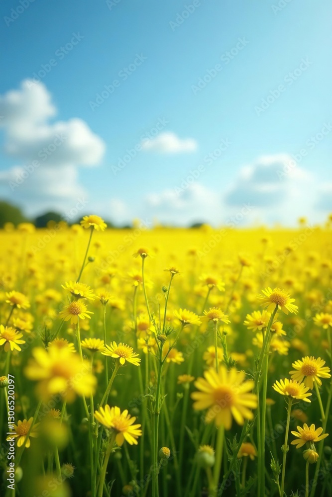 Sunny field of bright yellow rapeseed flowers swaying gently in the breeze, spring, golden hue Sunny field of bright yellow rapeseed flowers swaying gently in the breeze, spring, golden hue